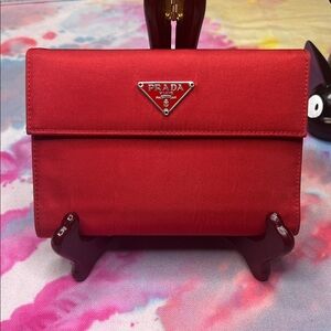 Chic Prada Red Nylon Wallet | Sleek Logo Design | VEGAN Non-Leather